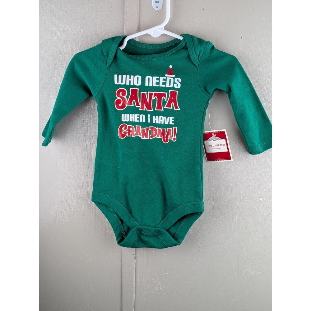Holiday Time Baby Green Grandma Santa Graphic Long Sleeve Bodysuit 3-6M NWT